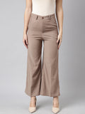Women's Beige Regular Fit Cotton Comfort Parallel Trousers