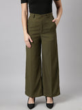 Women's Olive Regular Fit Cotton Comfort Parallel Trousers