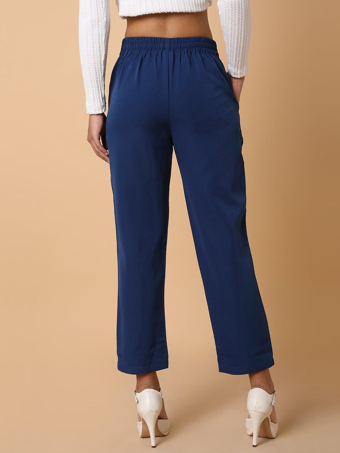 Women's Blue Comfort Slim Fit Trousers