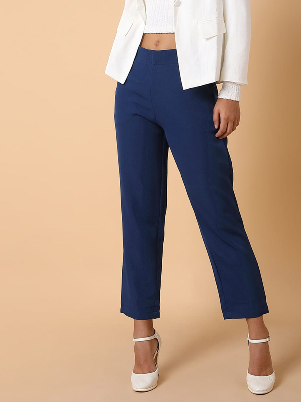Women's Blue Comfort Slim Fit Trousers