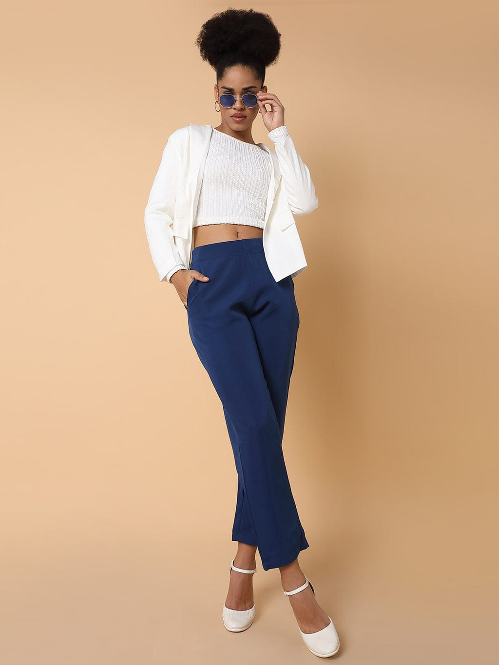 Women's Blue Comfort Slim Fit Trousers