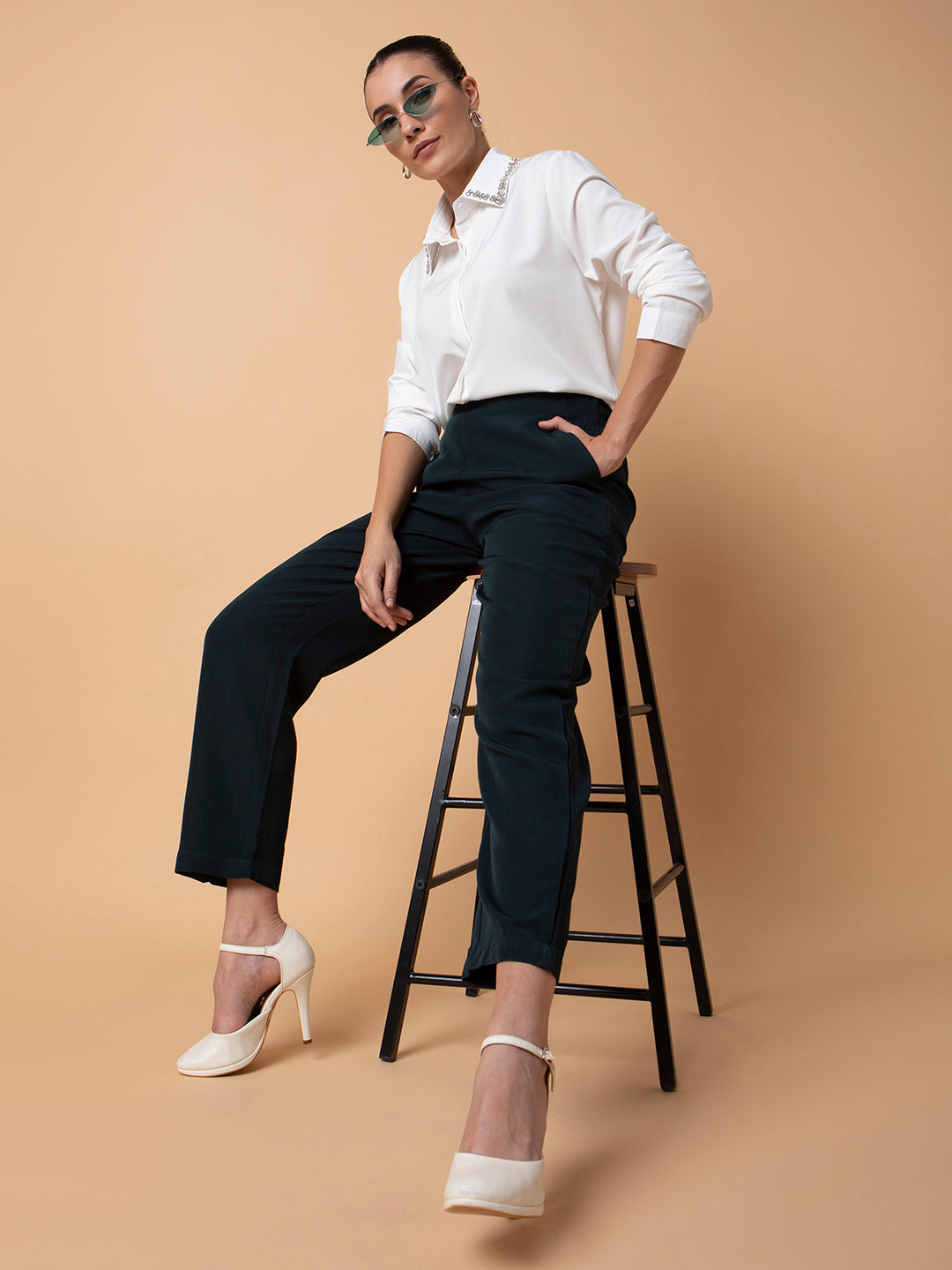 Women's Green Comfort Slim Fit Trousers