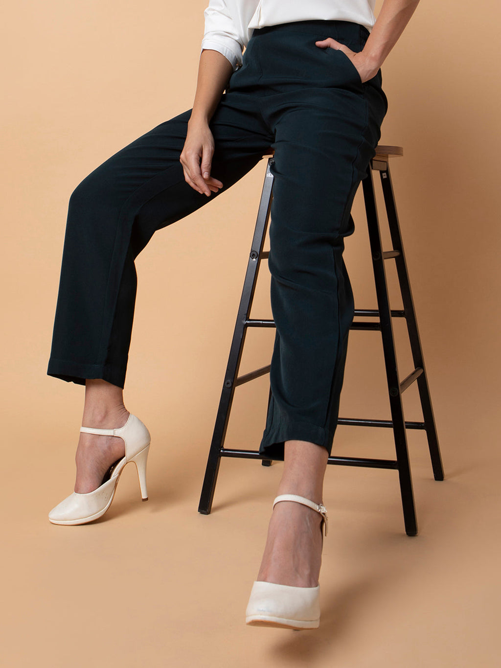 Women's Green Comfort Slim Fit Trousers