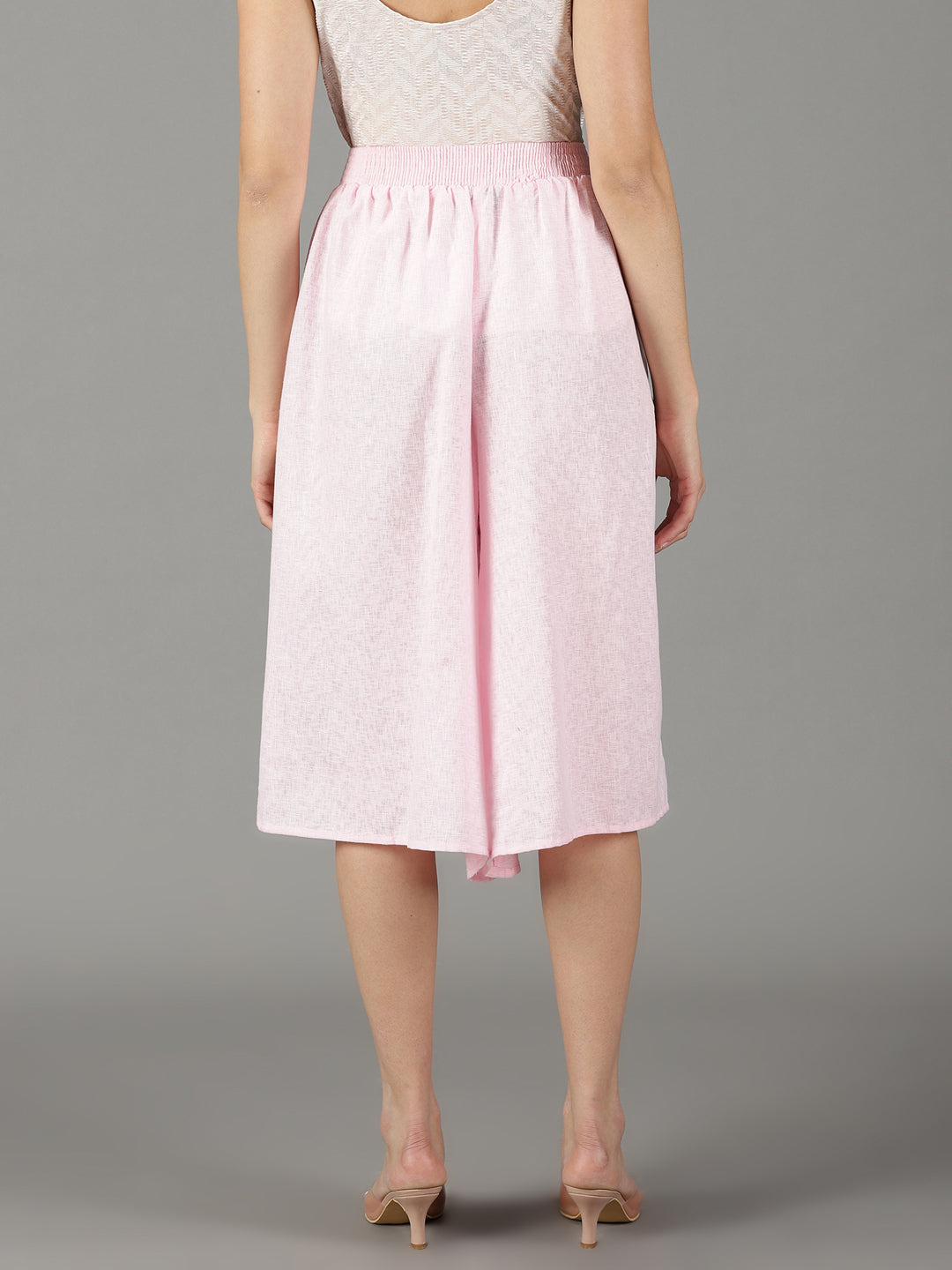 Women's Pink Relaxed Straight Fit High-Rise Linen Culottes