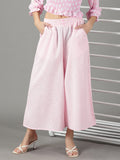 Women's Pink Flared High-Rise Linen Culottes Trouser