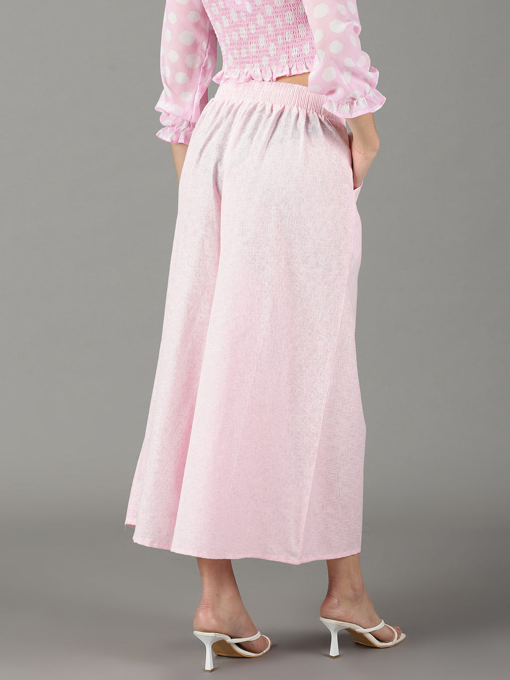 Women's Pink Flared High-Rise Linen Culottes Trouser