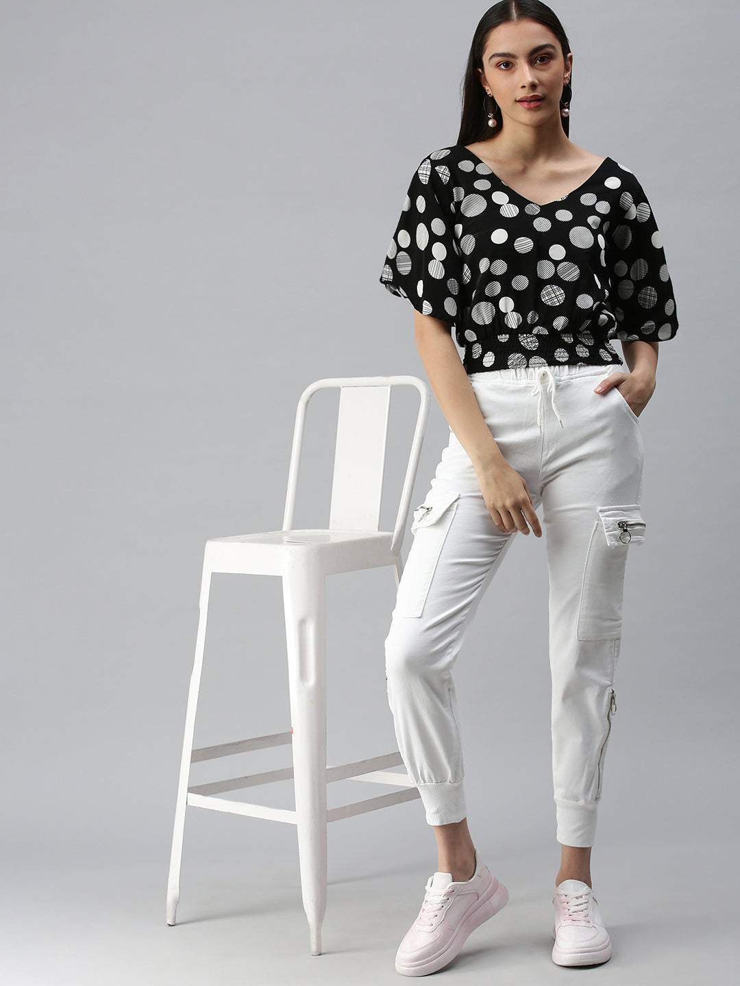 Women's Black Print Crepe Styled Back Top