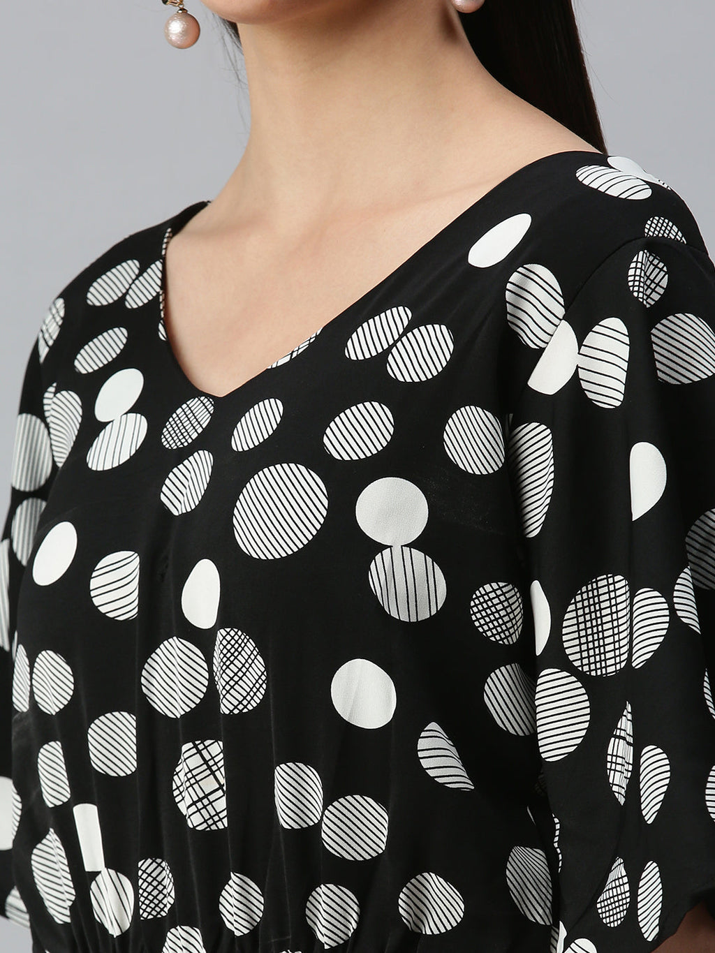 Women's Black Print Crepe Styled Back Top