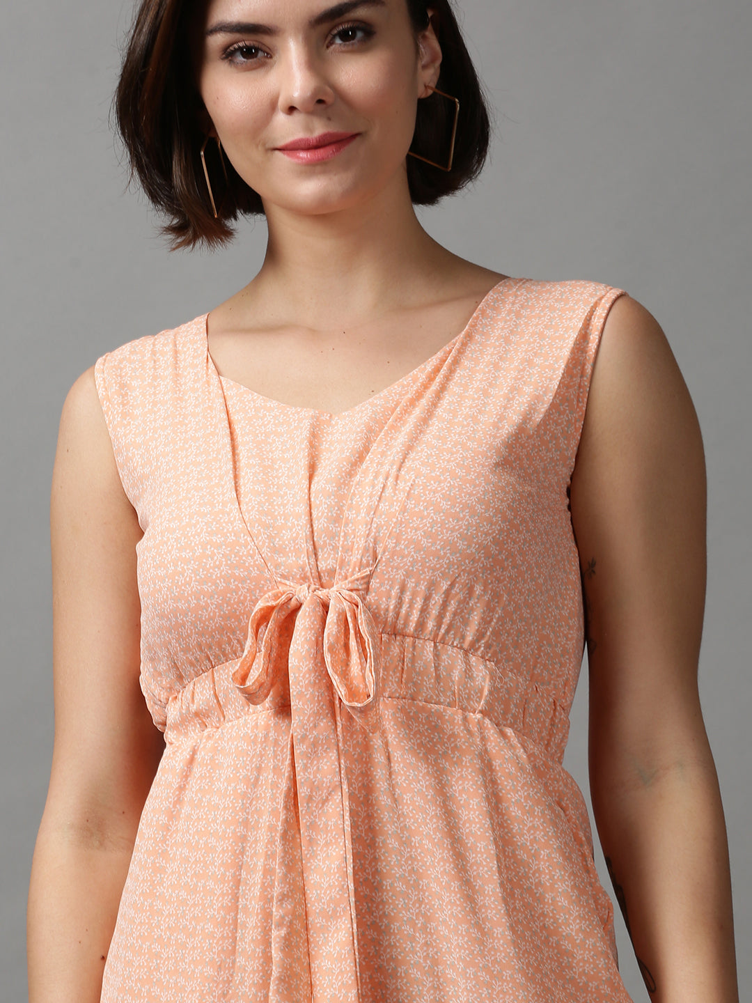 Women's Orange Printed Basic Jumpsuit
