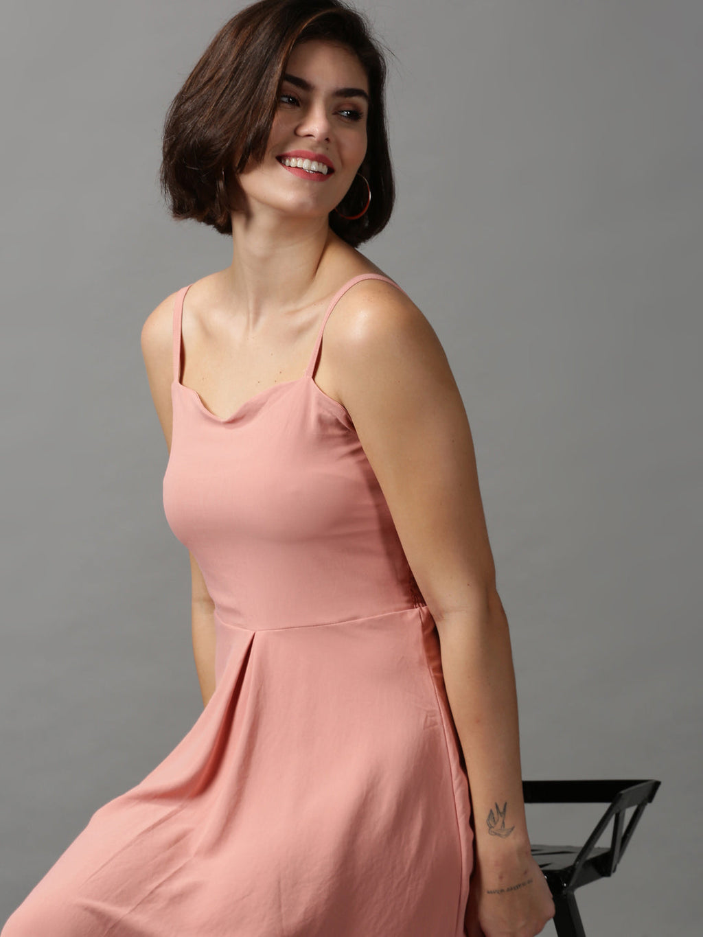 Women's Peach Solid A-Line Maxi Dress