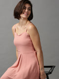 Women's Peach Solid A-Line Maxi Dress