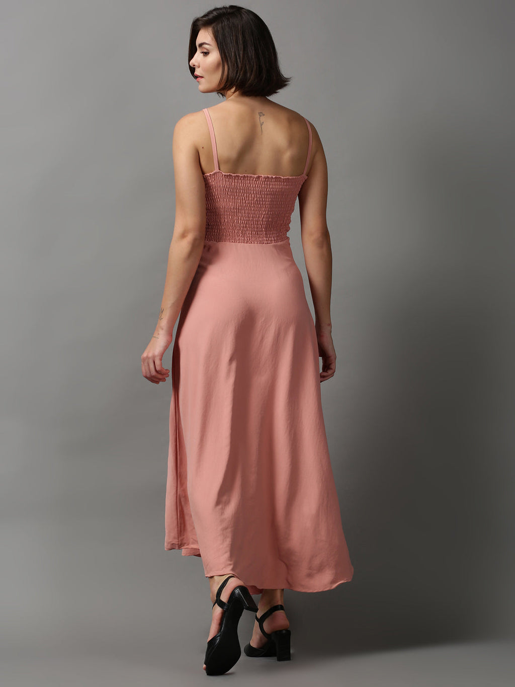 Women's Peach Solid A-Line Maxi Dress