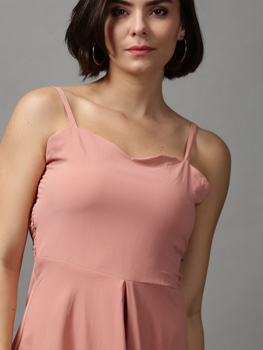 Women's Peach Solid A-Line Maxi Dress