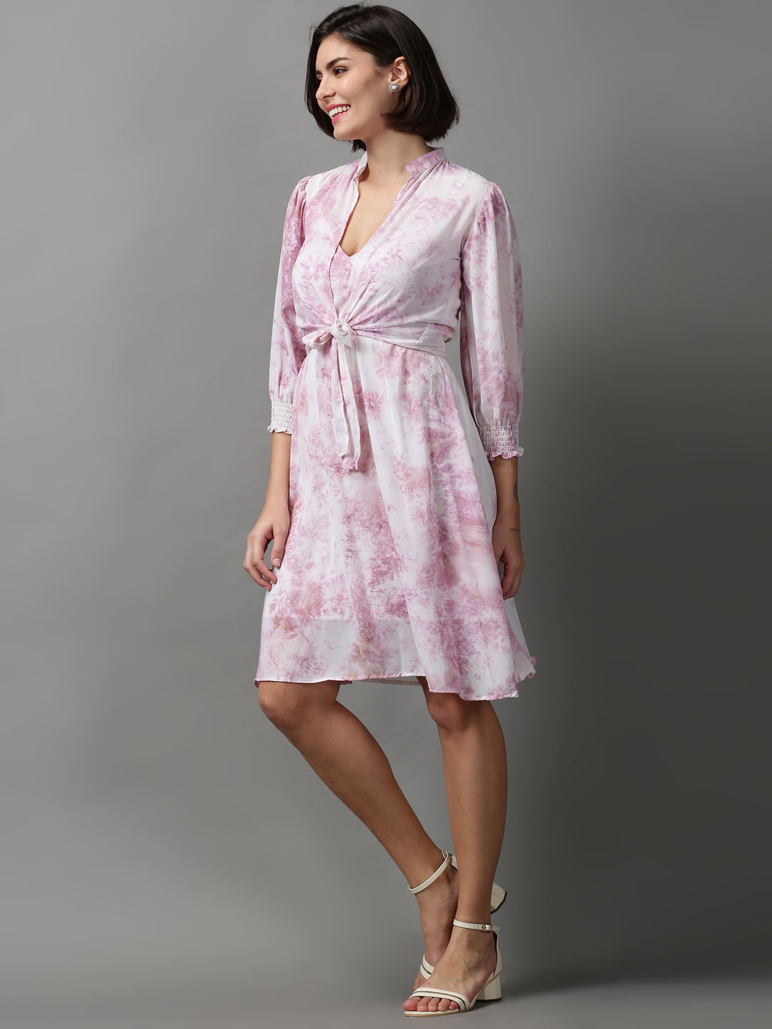 Women's White Floral V-Neck A-Line Dress