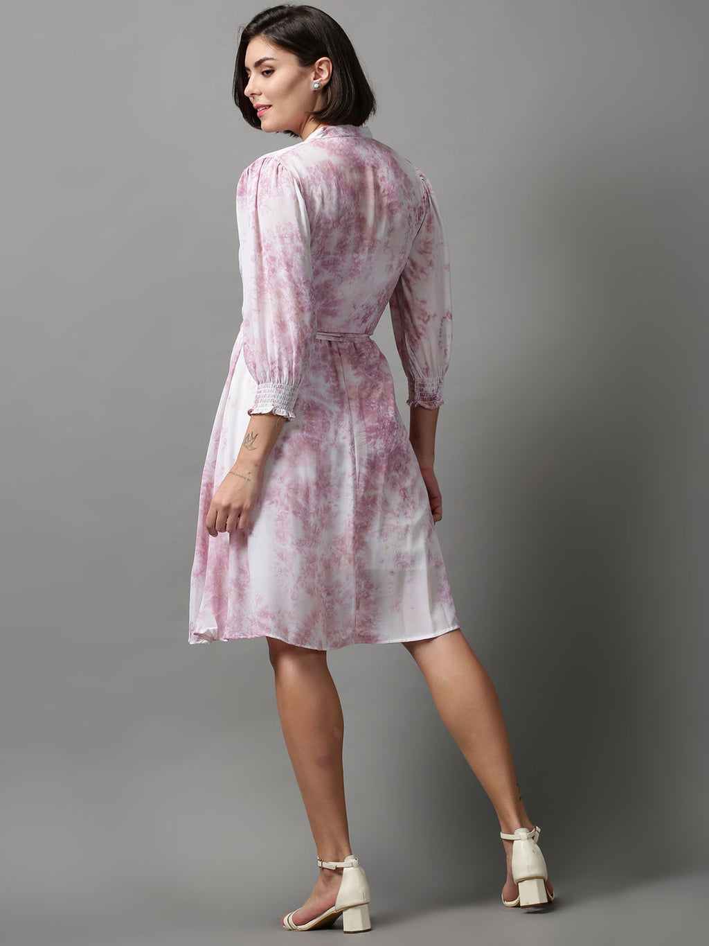 Women's White Floral V-Neck A-Line Dress