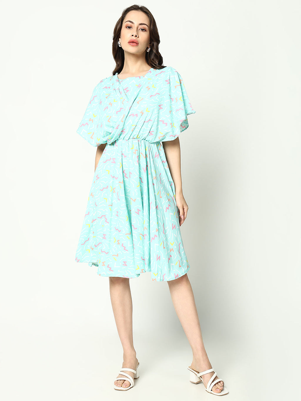 Women's Sea Green Printed Georgette Fit & Flare Dress