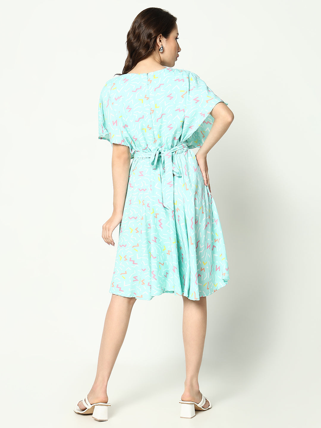 Women's Sea Green Printed Georgette Fit & Flare Dress