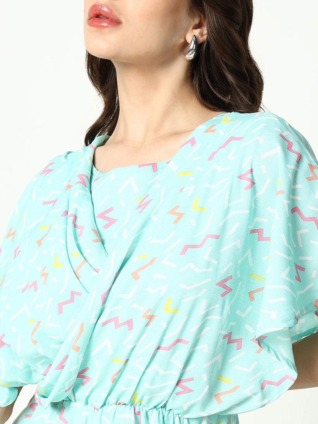 Women's Sea Green Printed Georgette Fit & Flare Dress