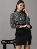 Women's Black Paisley Fit & Flare Dress