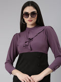 Women's Purple Ruffled Crepe A-Line Dress