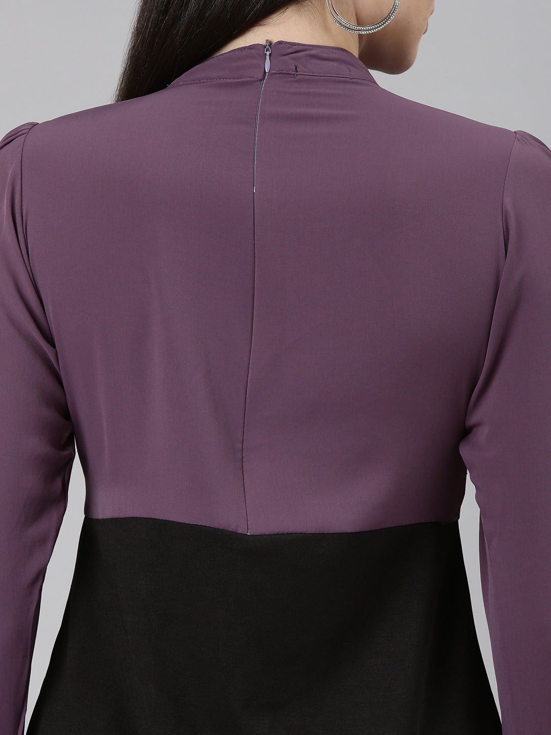 Women's Purple Ruffled Crepe A-Line Dress