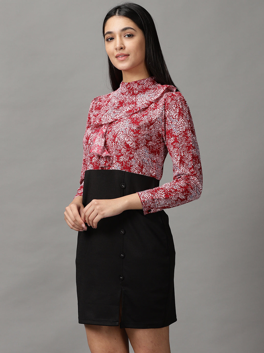 Women's Maroon Chiffon Sheath Dress