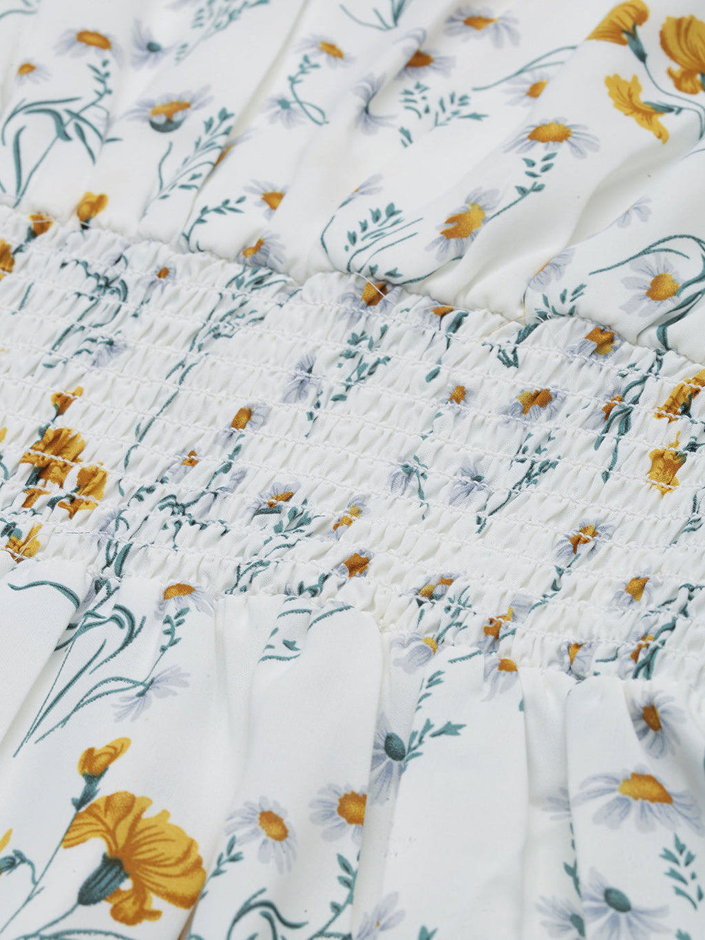 Women's White Floral V-Neck Polyester A-Line Midi Dress