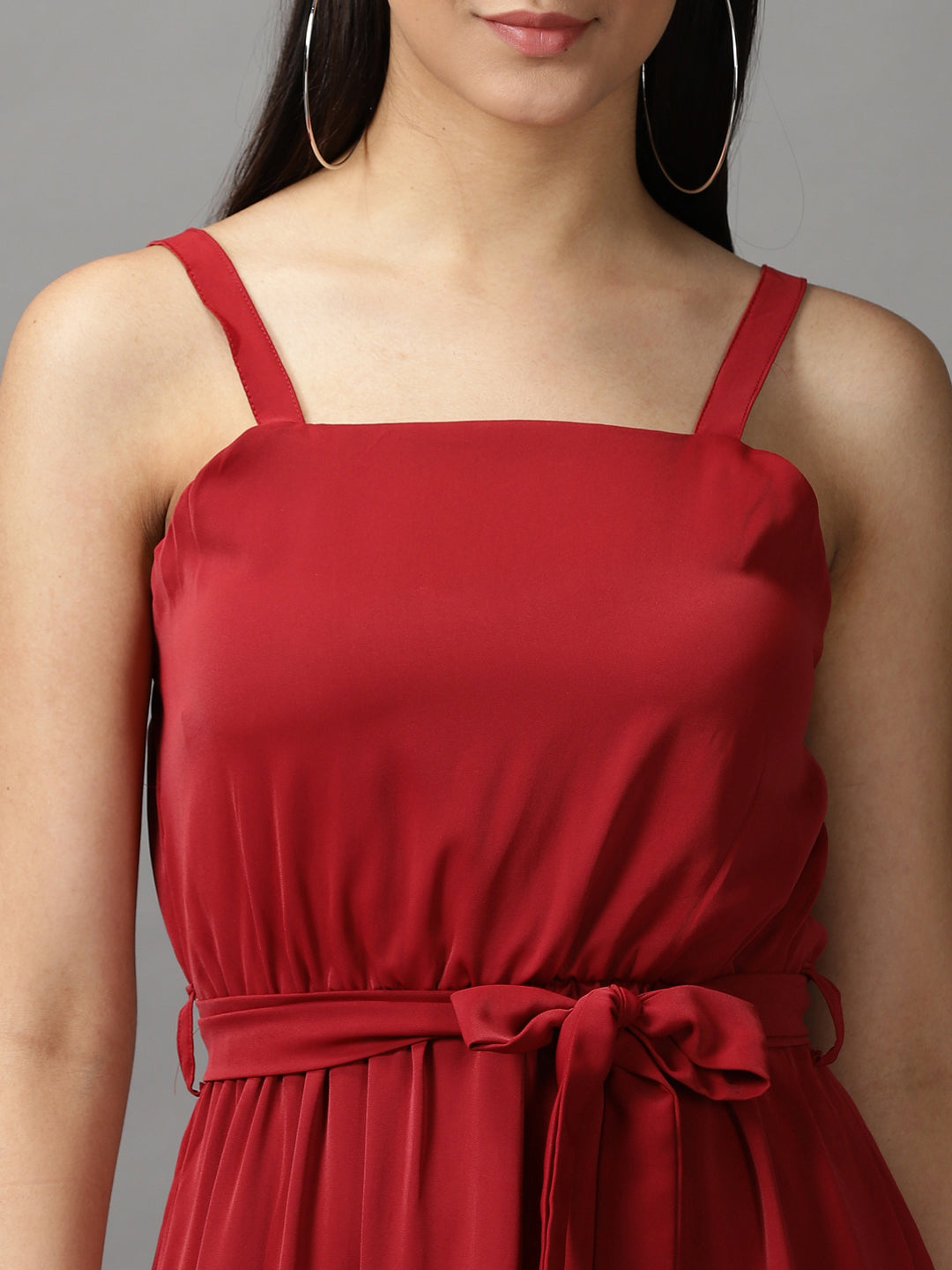 Women's Maroon Shoulder Straps Fit & Flare Dress