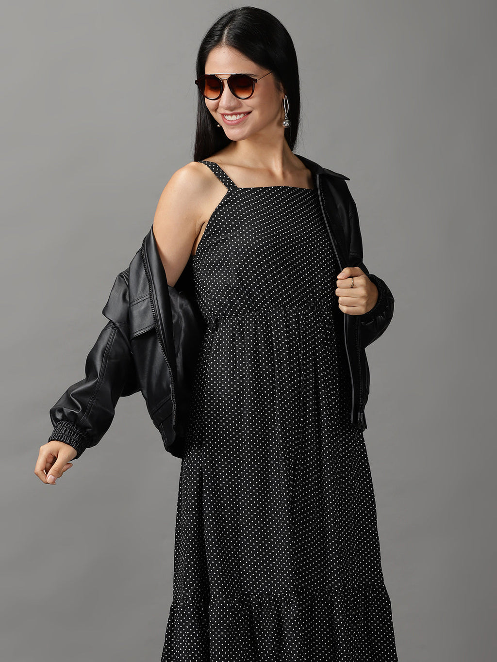 Women's Black Polka Dots Fit & Flare Dress