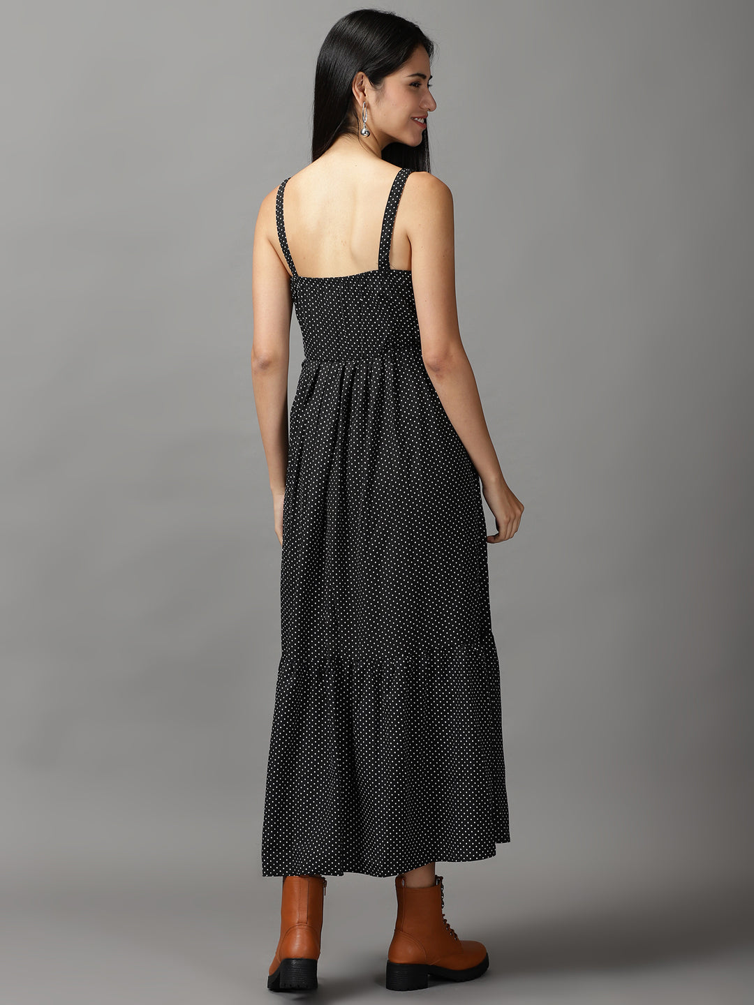 Women's Black Polka Dots Fit & Flare Dress