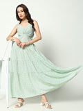 Women's Green Crepe Empire Dress