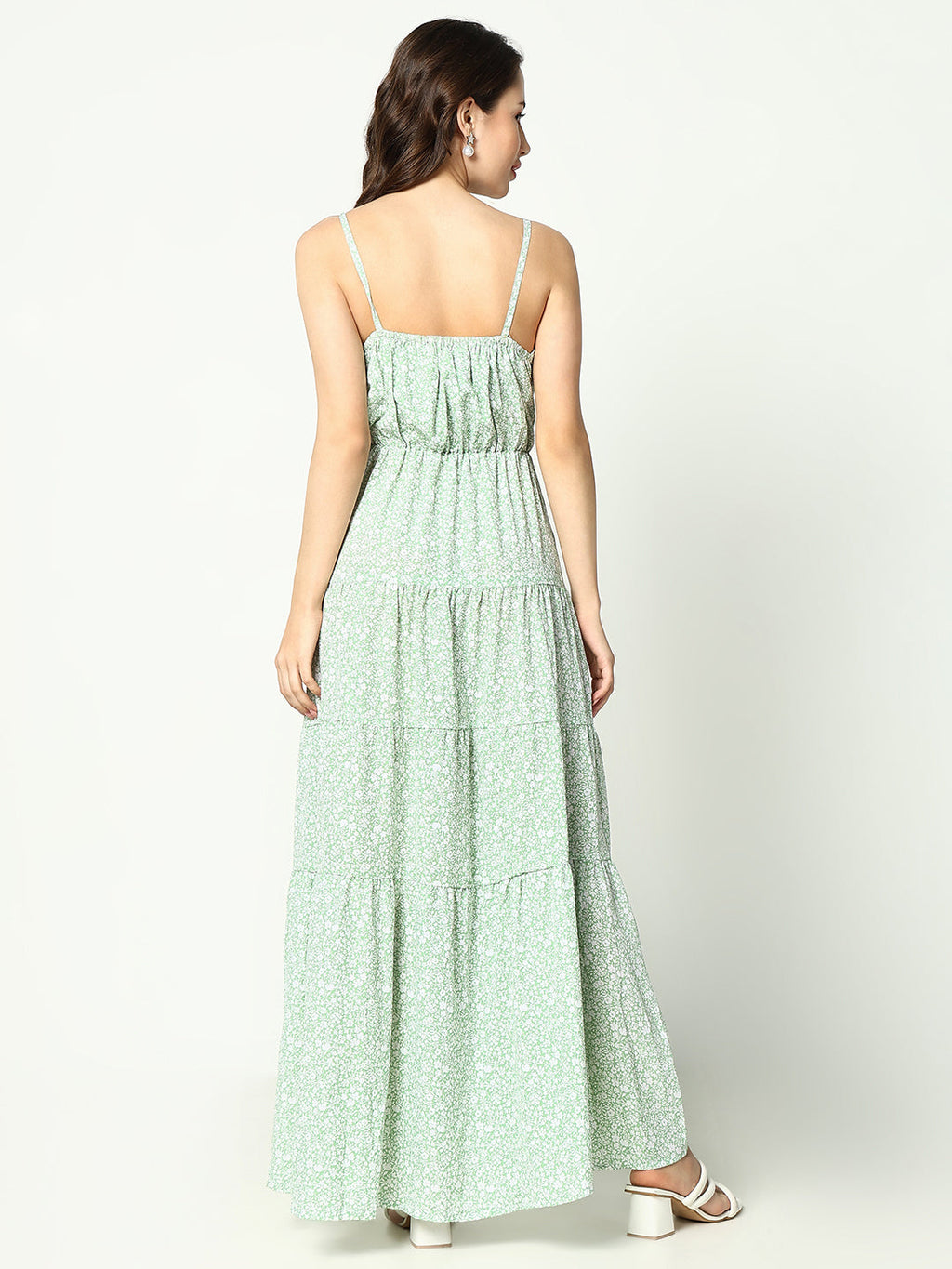 Women's Green Crepe Empire Dress