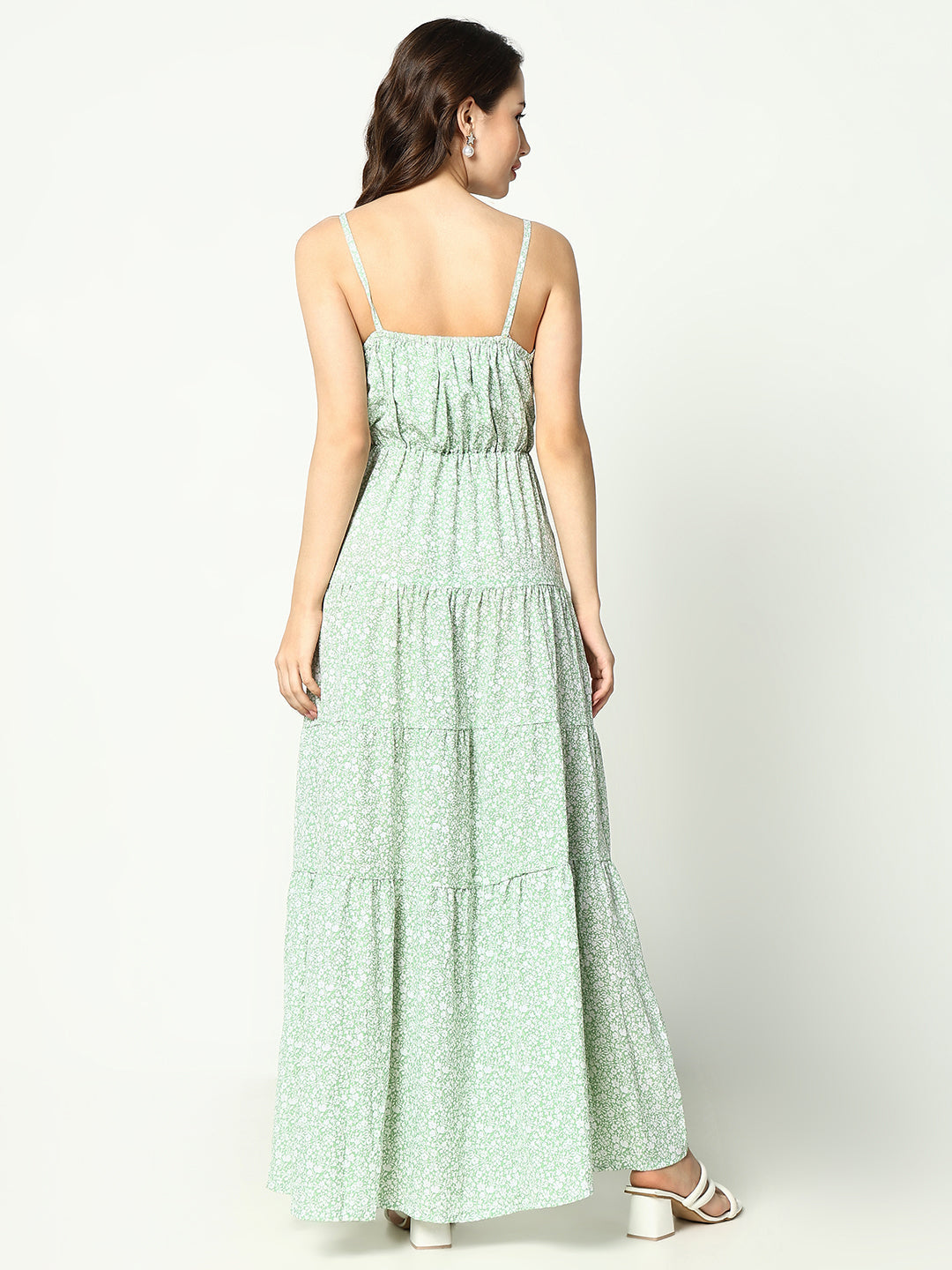 Women's Green Crepe Empire Dress
