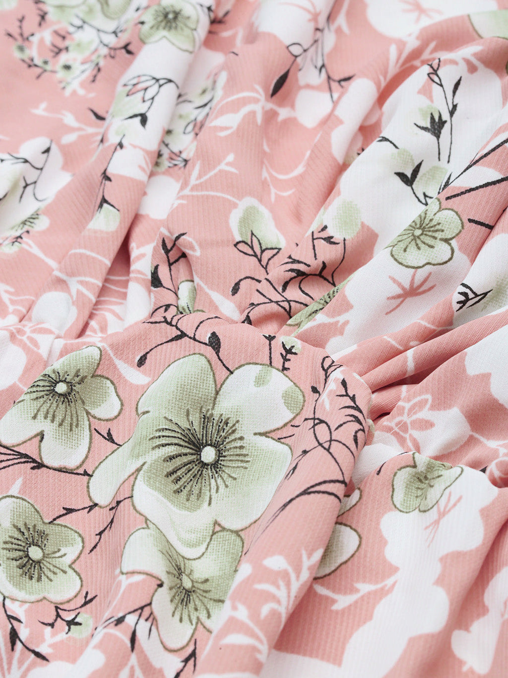 Women's Pink Floral V-Neck Crepe Maxi Dress
