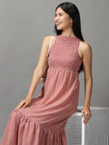 Women's Mauve Crepe Fit and Flare Midi Dress