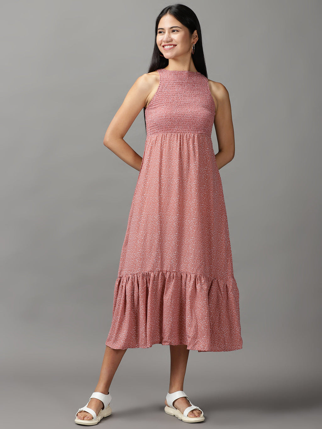 Women's Mauve Crepe Fit and Flare Midi Dress