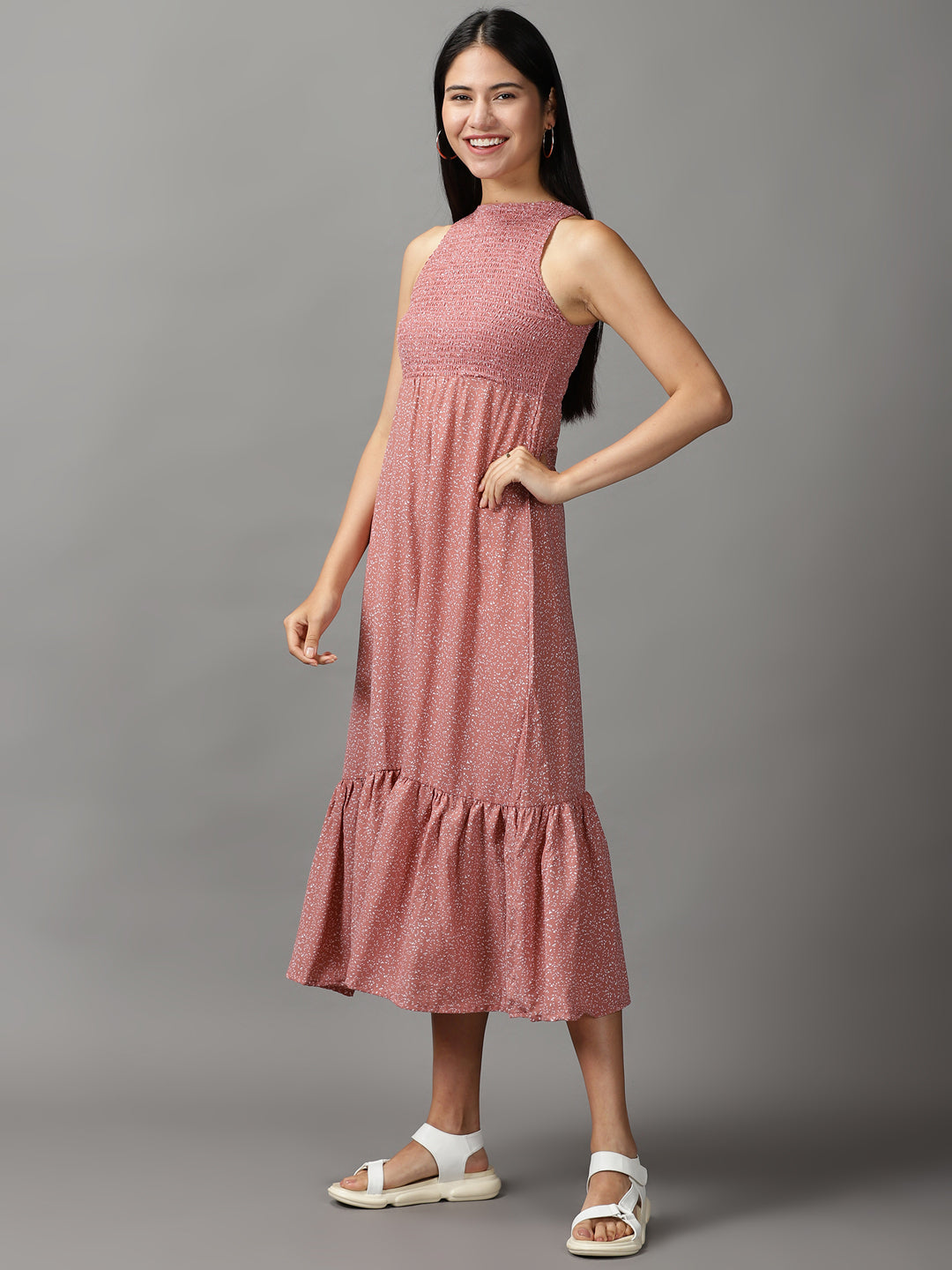 Women's Mauve Crepe Fit and Flare Midi Dress