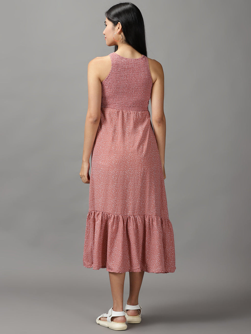 Women's Mauve Crepe Fit and Flare Midi Dress