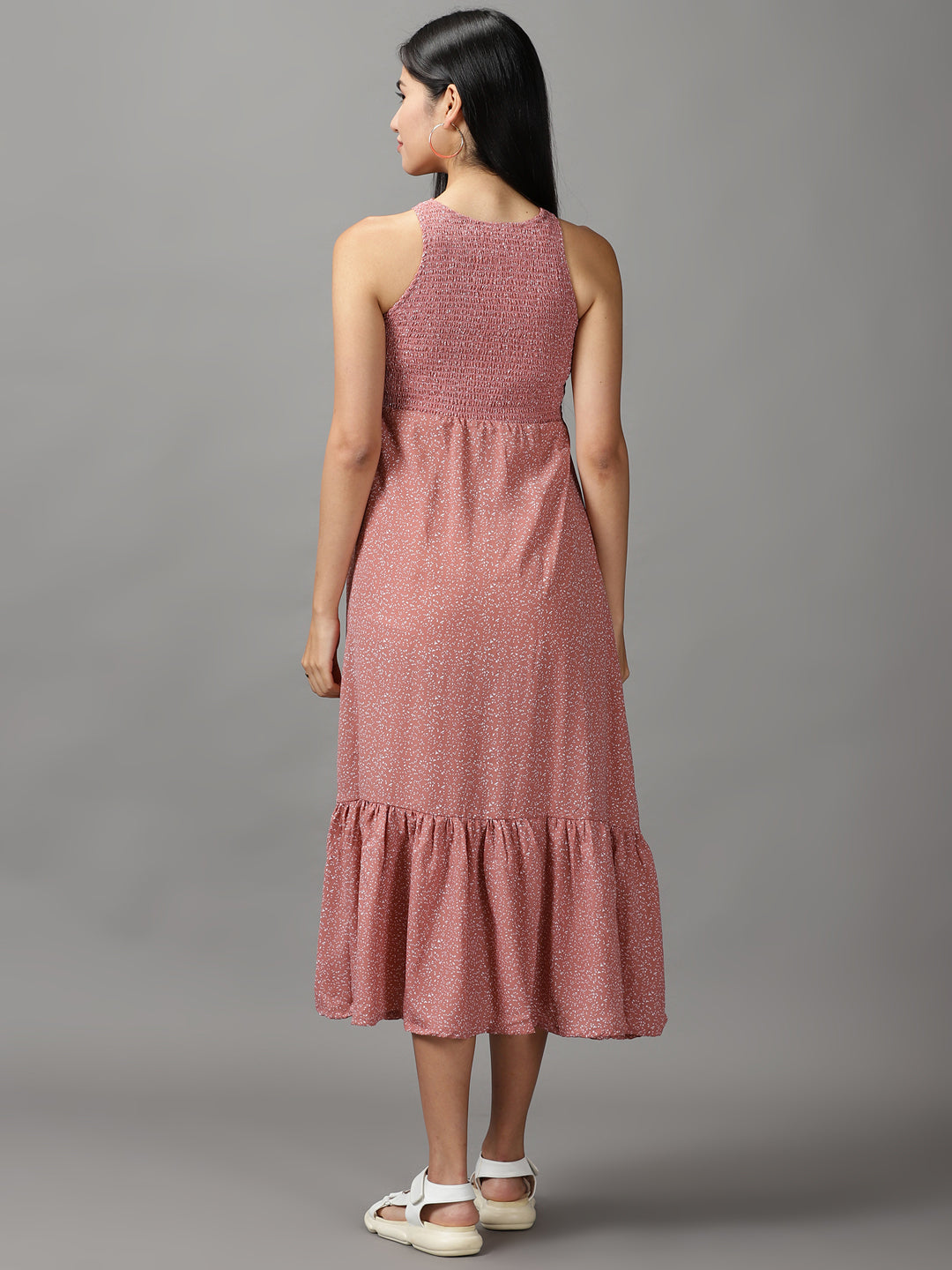 Women's Mauve Crepe Fit and Flare Midi Dress