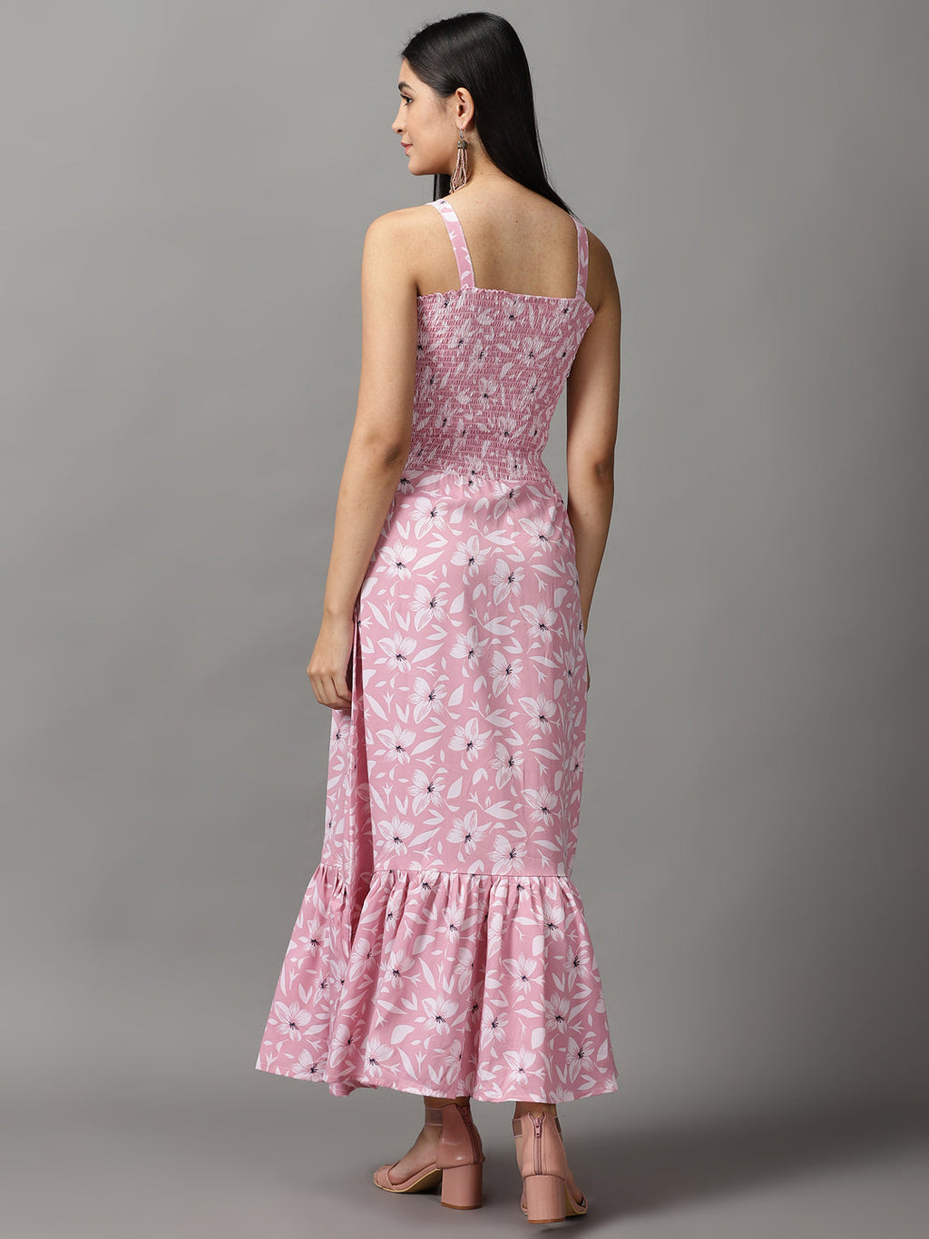 Women's Pink Floral Crepe Fit & Flare Dress