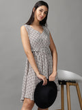 Women's Brown Geometrical Fit & Flare Dress