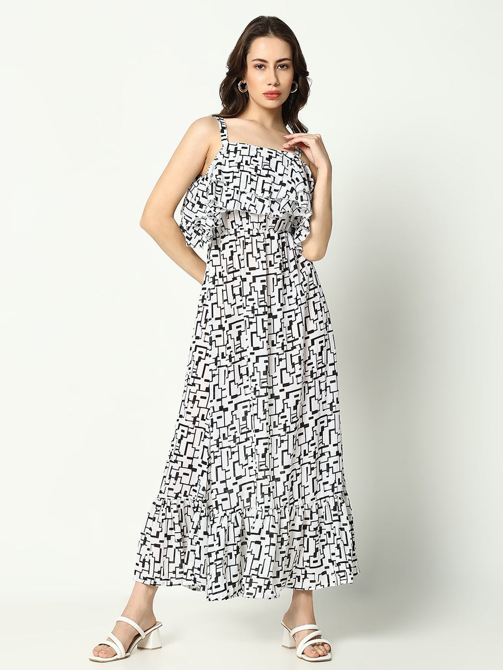 Women's Off White Off Layered Georgette A-Line Dress
