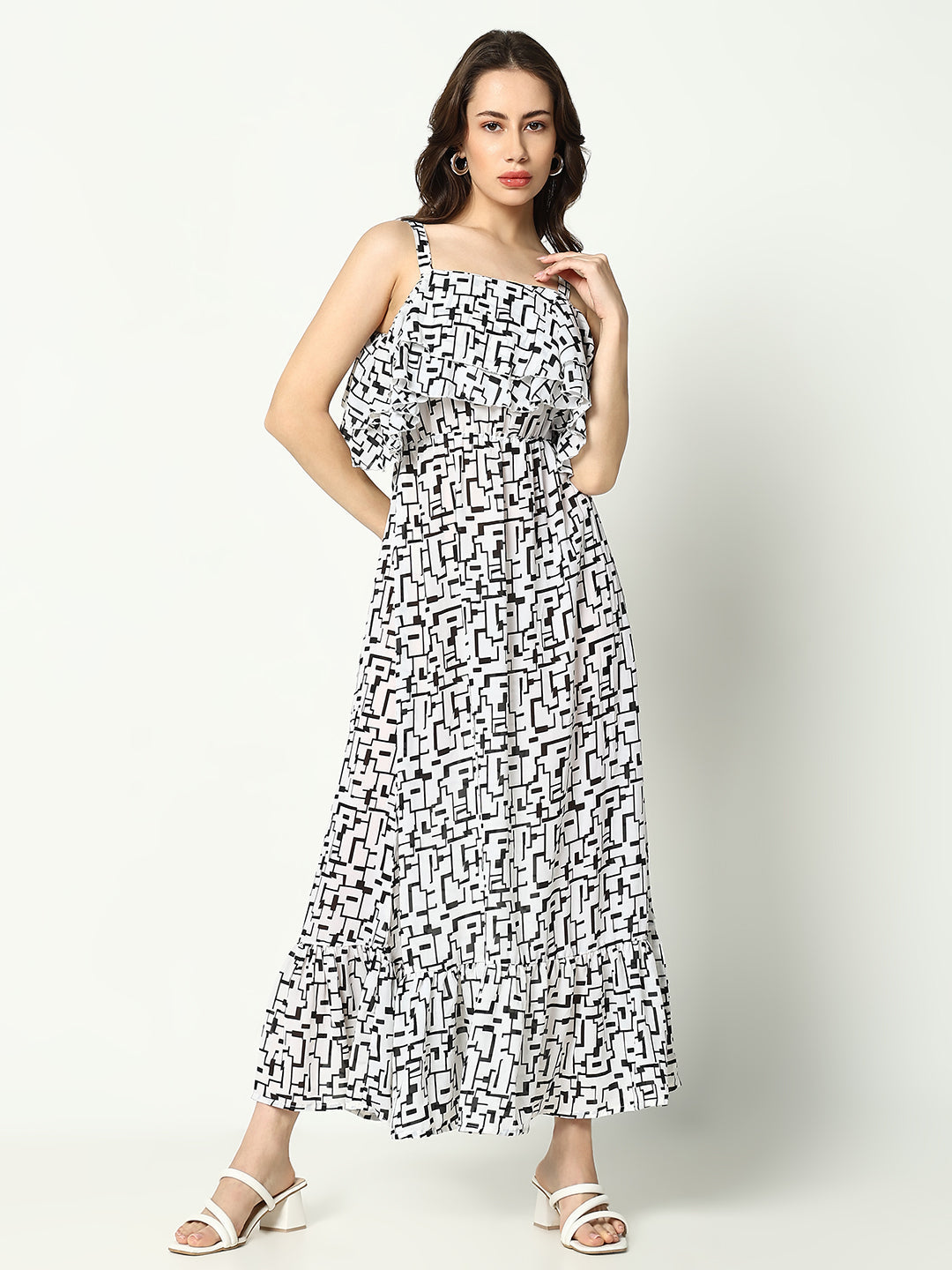 Women's Off White Off Layered Georgette A-Line Dress