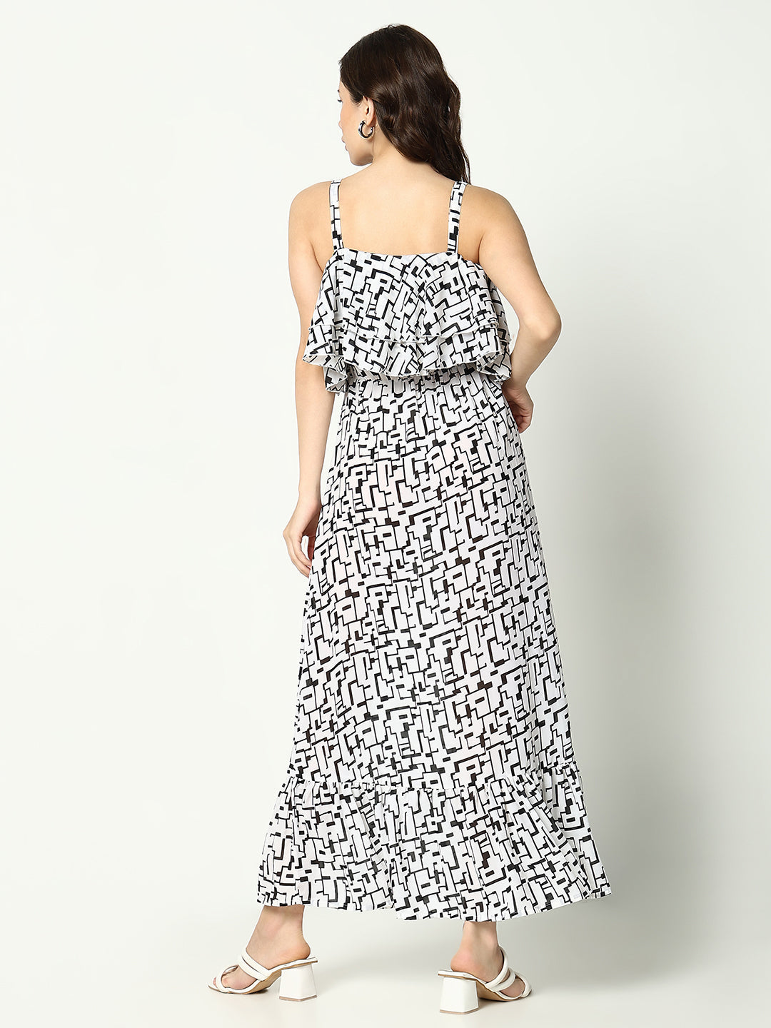 Women's Off White Off Layered Georgette A-Line Dress