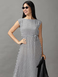 Women's White Geometrical Chiffon Fit & Flare Dress