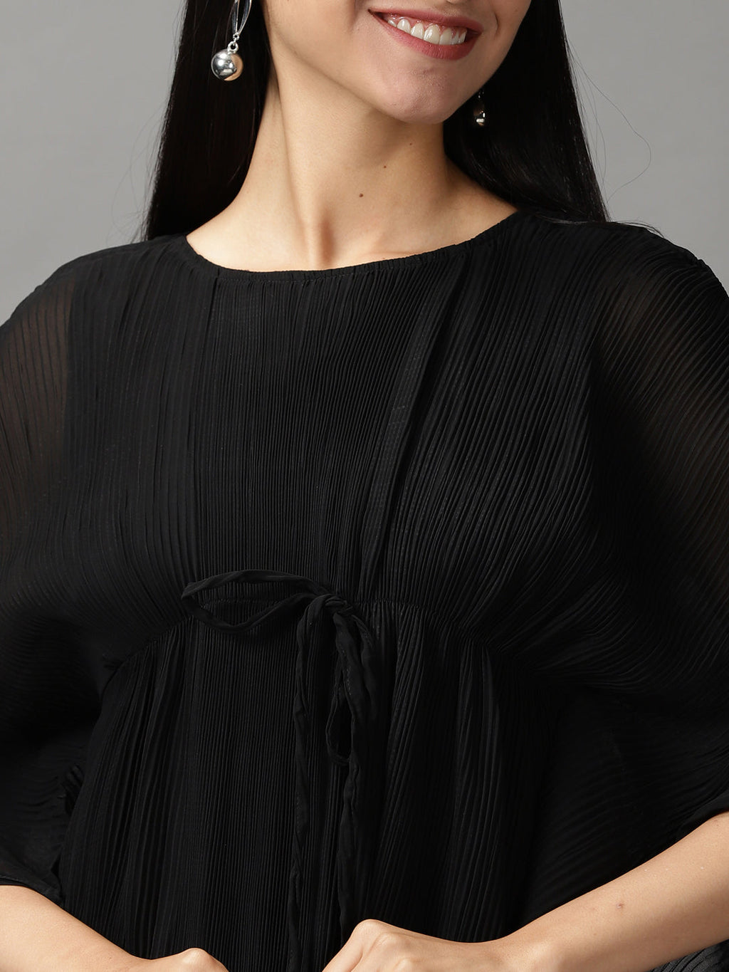 Women's Black Kaftan Short Sleeves Round Neck Dress