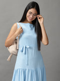 Women's Blue Georgette Fit and Flare Dress