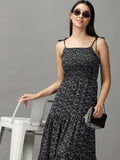 Women's Black Geometrical Fit & Flare Dress