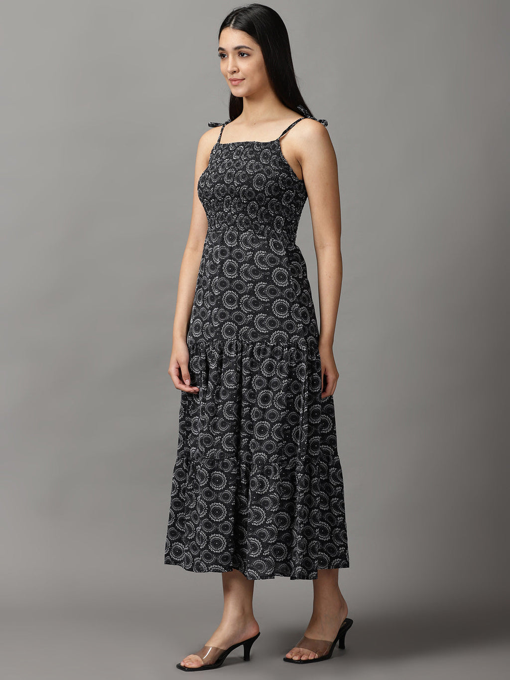 Women's Black Geometrical Fit & Flare Dress