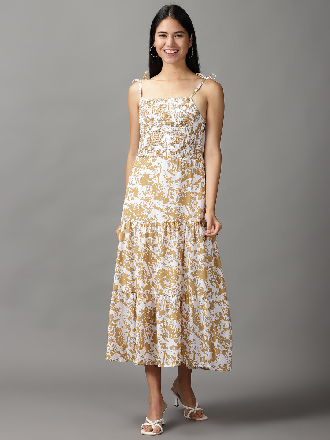 Women's White Midi Fit & Flare Dress